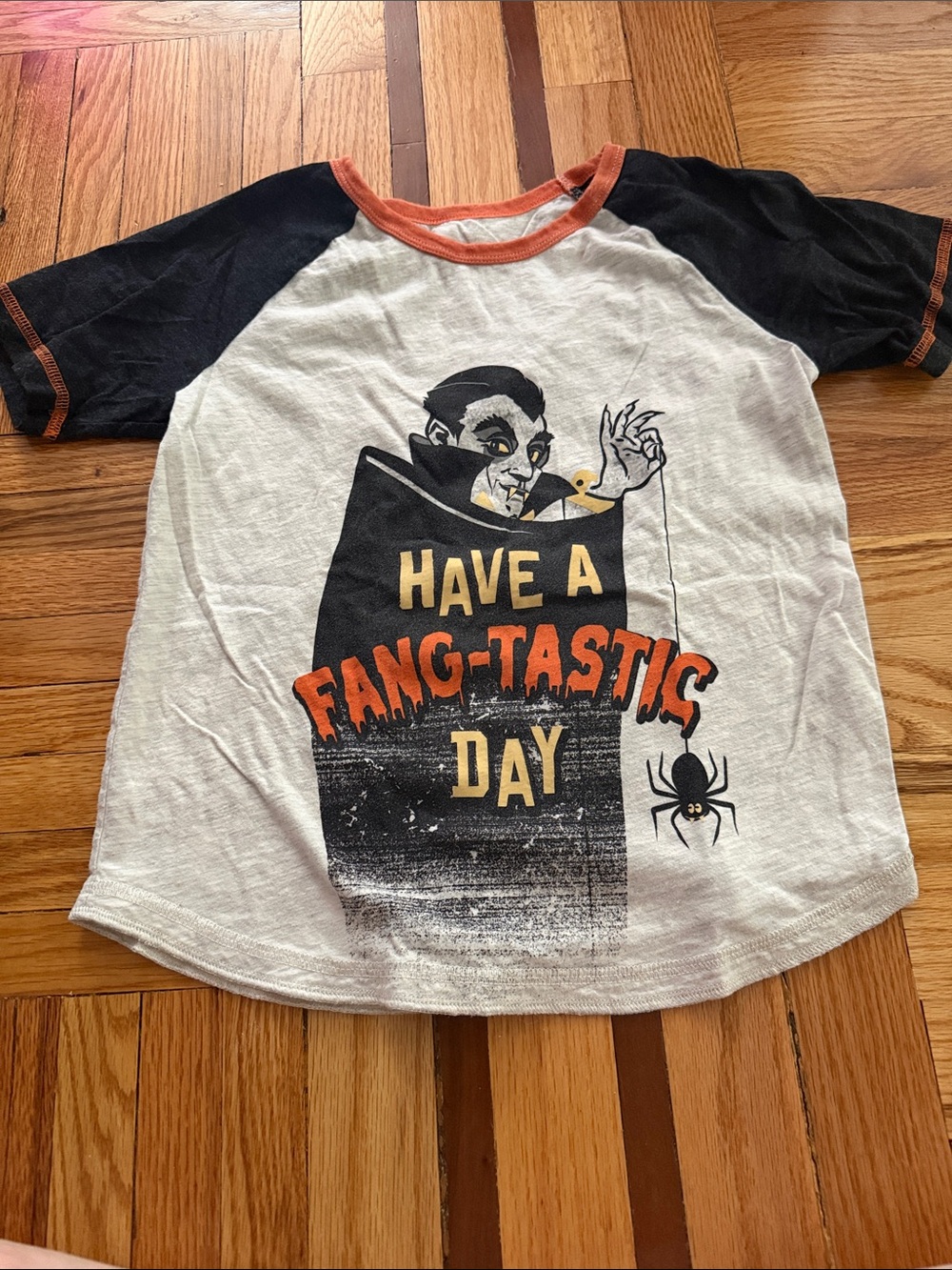 Peek Kids Have a Fang-Tastic Day Raglan Tee - Black, White, Orange size 8